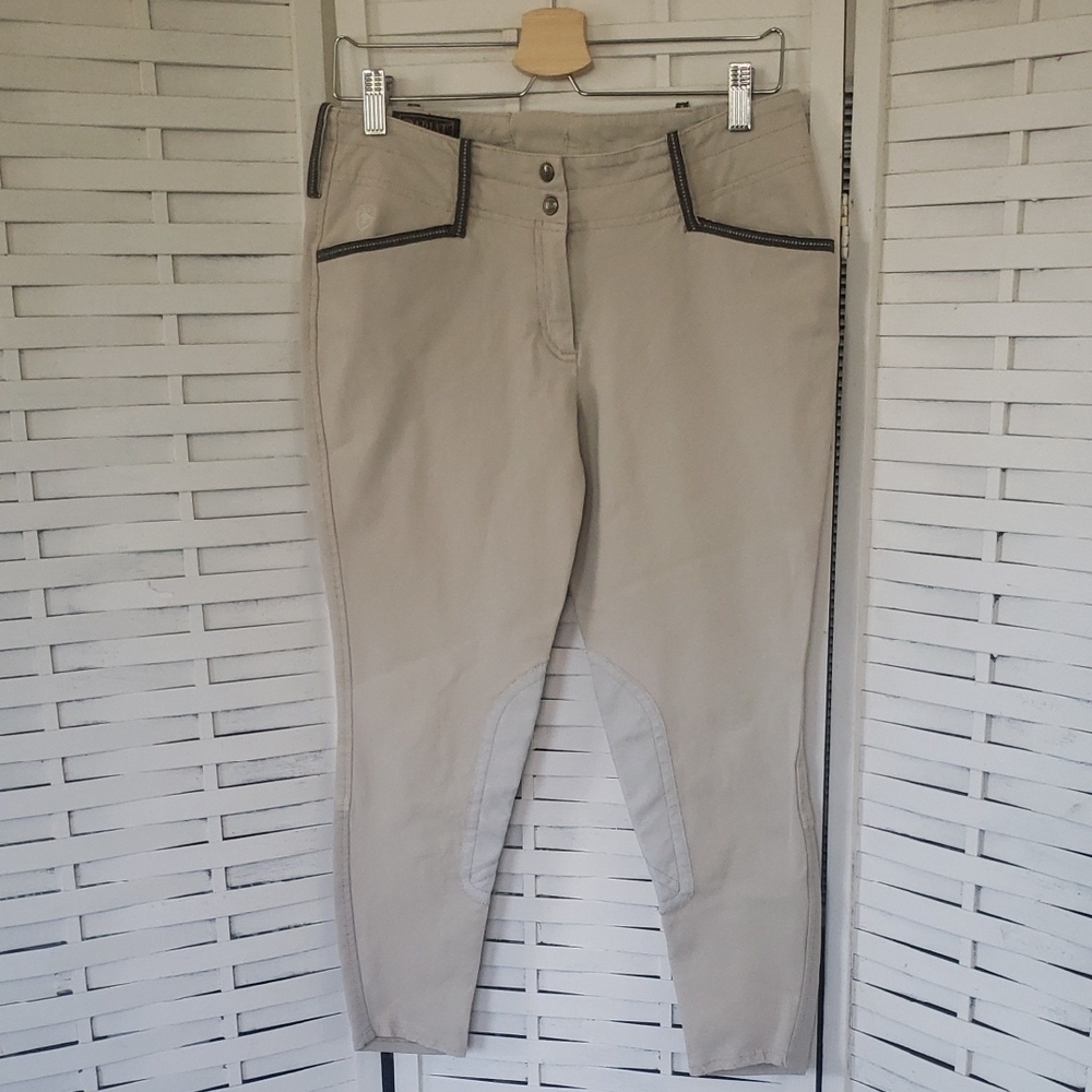 Ariat Women's Cream with Brown Trim Equestrian Stretch Pants Size 28